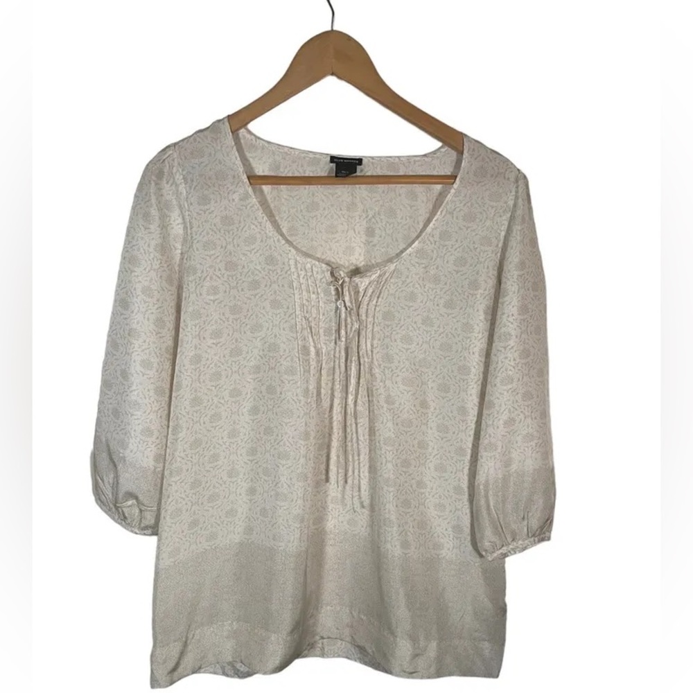 Club Monaco Blouse Womens Size M Ivory 100% Silk Tie Neck Light Weight Oversize